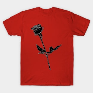 Black Rose Monochrome Line Art Red Backdrop T-Shirt